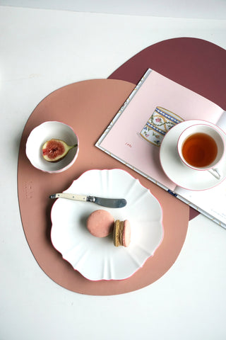 Deco Oval Placemats Blush Pink & Burgundy Lifestyle Photo