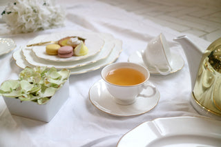 Amelie Brushed Gold Lifestyle Photo Cup and Saucer Focus