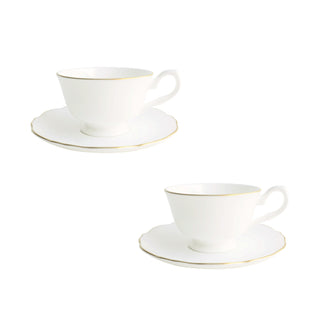 Amelie Brushed Gold Set of 2 Espresso Cups and Saucers White Background Photo