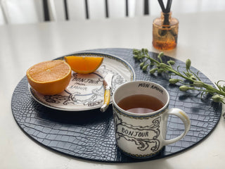 Dovi Oval Placemat Dark Blue Lifestyle Photo