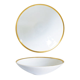 Golden Edge Set of 2 Soup and Pasta Bowls White Background Photo