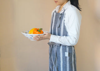 Bib Apron Gray Stripe Lifestyle Photo