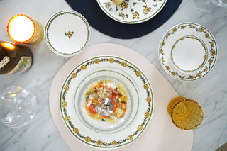 Deco Oval Placemats Ivory & Dark Blue Lifestyle Photo