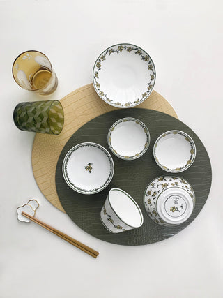 Dovi Oval Placemats Olive & Cream Yellow Lifestyle Photo