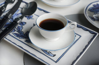 Amelie Royal Blue Lifestyle Photo Espresso Cup and Saucer Focus
