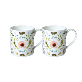 Scandinavian Floral Set of 2 Mugs White Background Photo