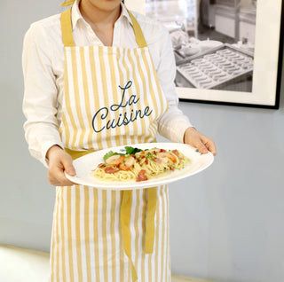 Bib Apron Yellow Stripe Lifestyle Photo
