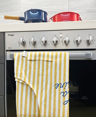 Bib Apron Yellow Stripe Lifestyle Photo