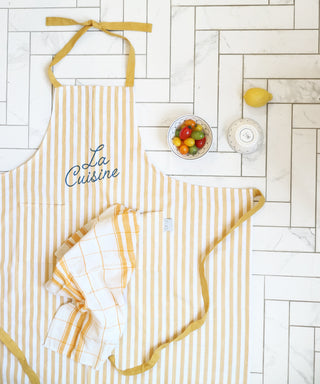 Bib Apron Yellow Stripe Lifestyle Photo