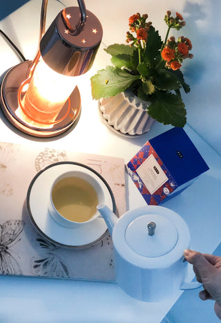 Platinum Edge Cup and Saucer & Teapot Lifestyle Photo