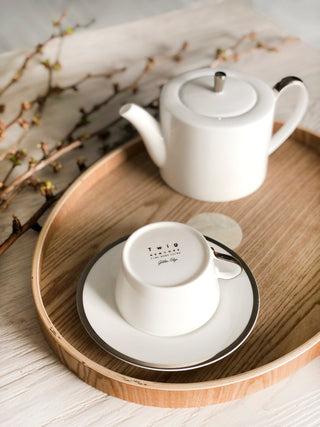 Platinum Edge Cup and Saucer & Teapot Lifestyle Photo