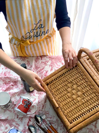 Bib Apron Yellow Stripe Lifestyle Photo