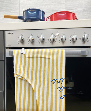 Yellow Stripe Bib Apron Lifestyle Photo