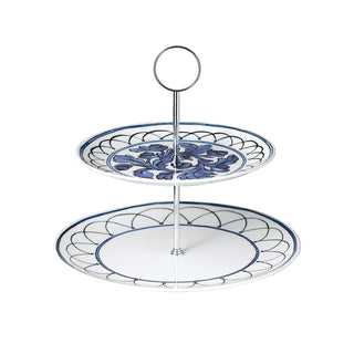 Heritage Blue Bird Two Tiered Cake Stand White Background Photo