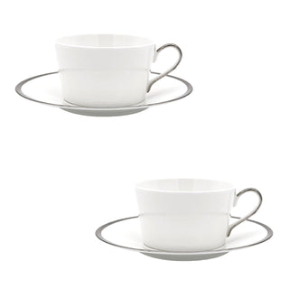 Platinum Edge Set of 2 Cups and Saucers White Background Photo